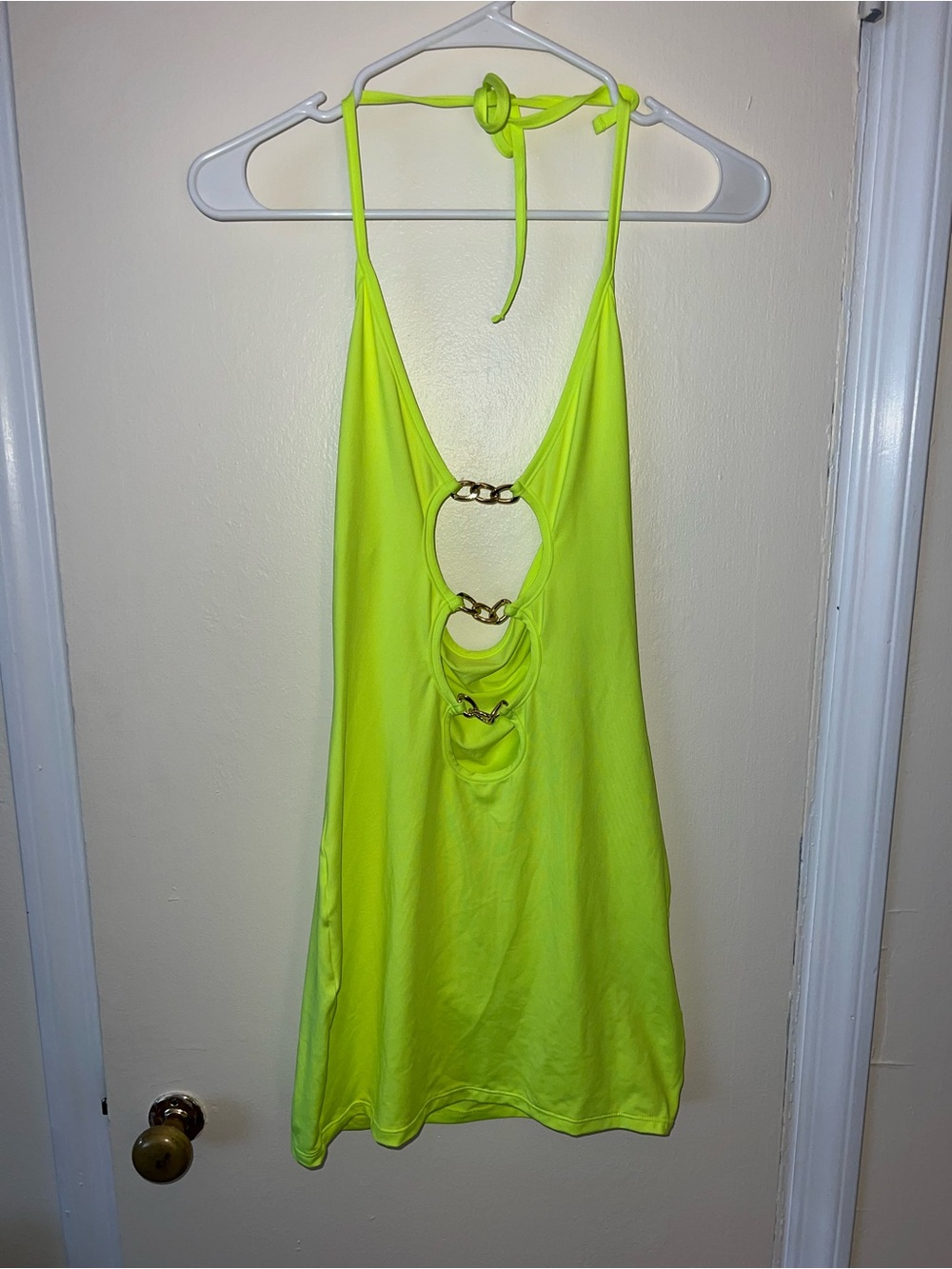 SHEIN Neon Lime Green Mini Dress with Chain Cutouts